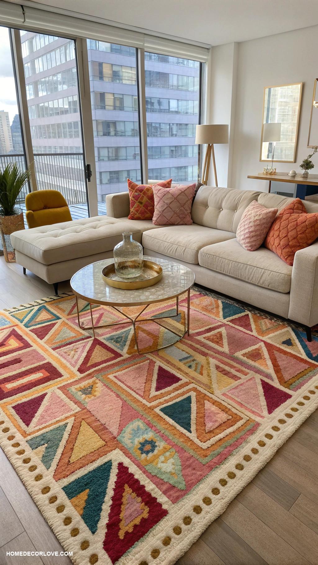 apartment living room Incorporate a large statement rug