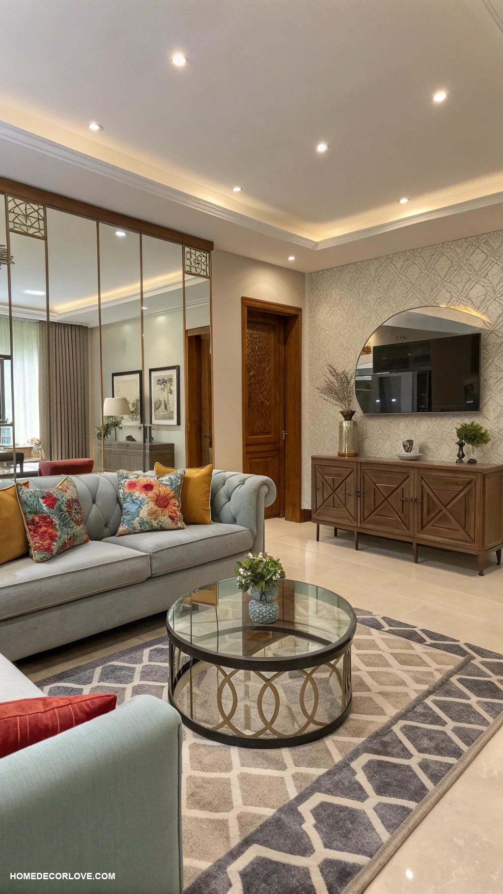 apartment living room Use mirrors to create an illusion of space