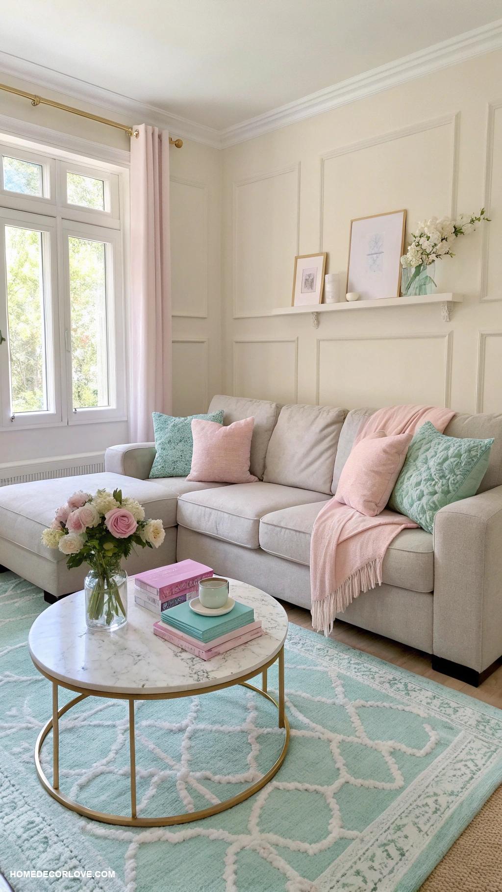 apartment living room Use soft pastel colors for a calming effect