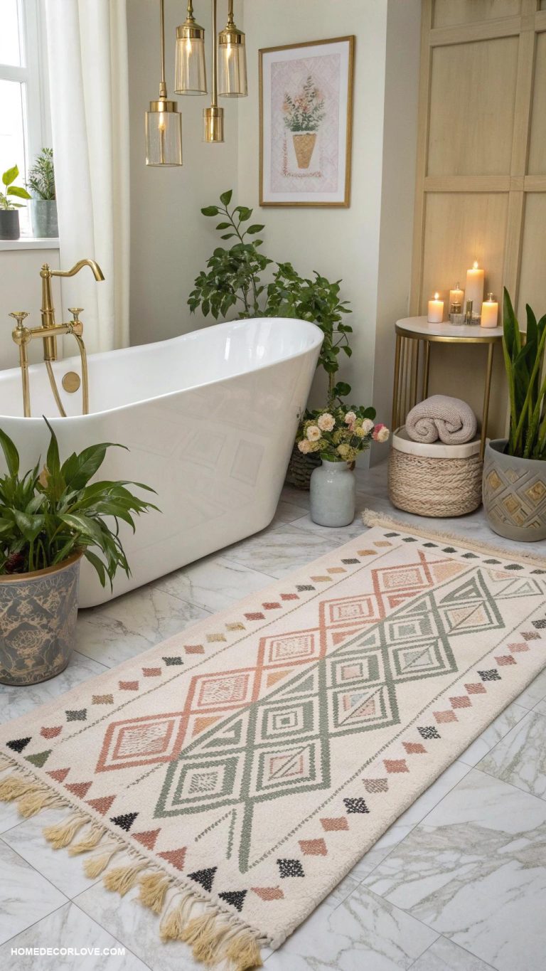 bathroom decor ideas Incorporate a chic area rug