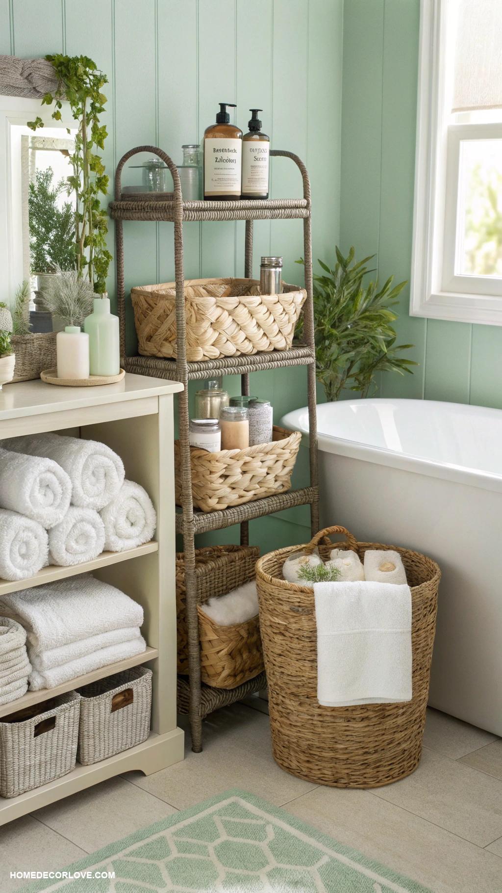 bathroom decor ideas Use decorative baskets for organization