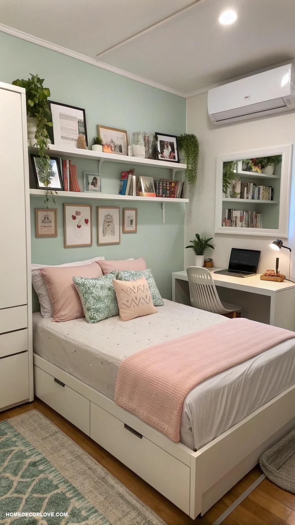 bedroom ideas for small rooms Add floating shelves for storage
