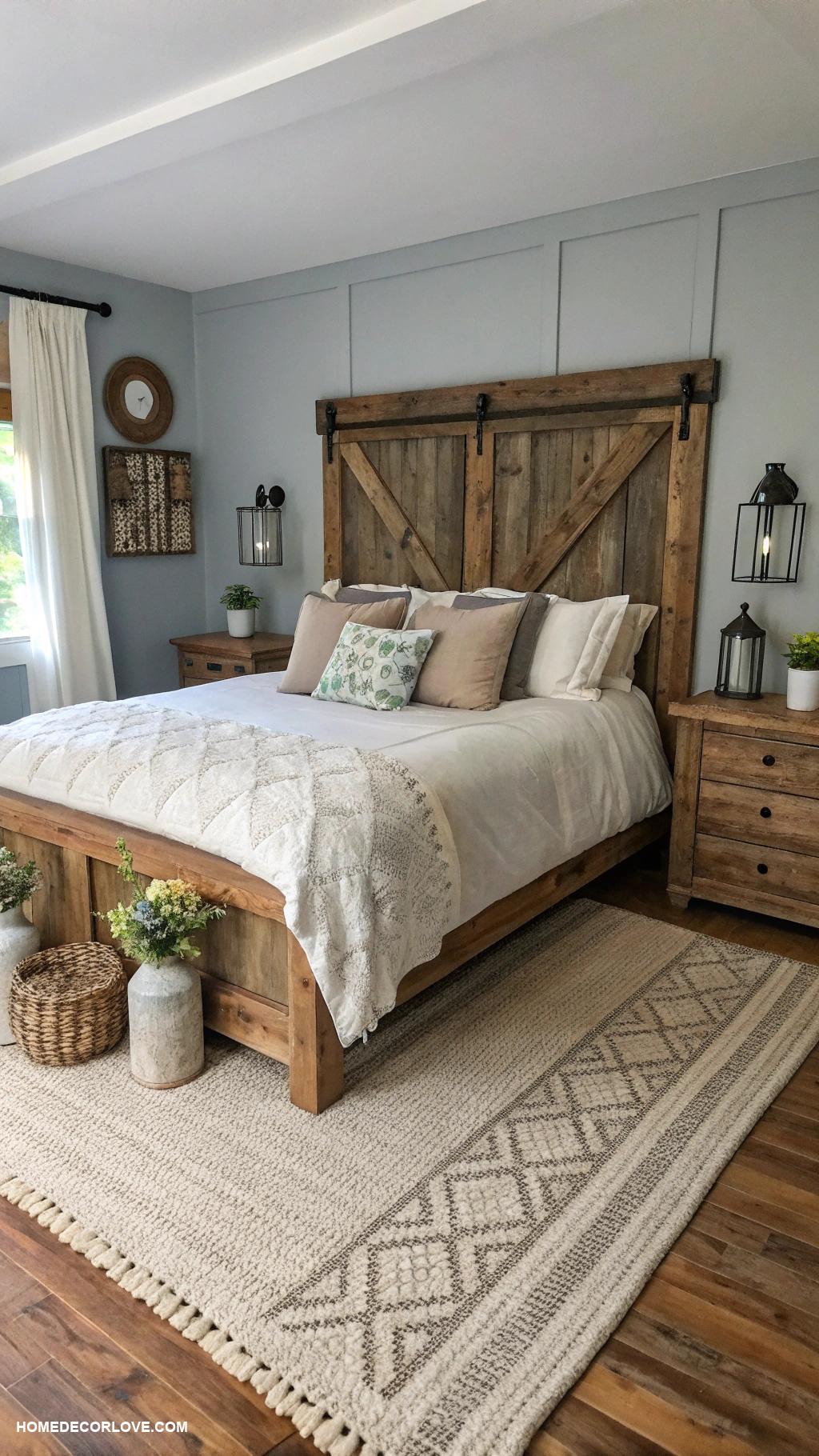 bedroom interior Cozy farmhouse style with rustic wood elements
