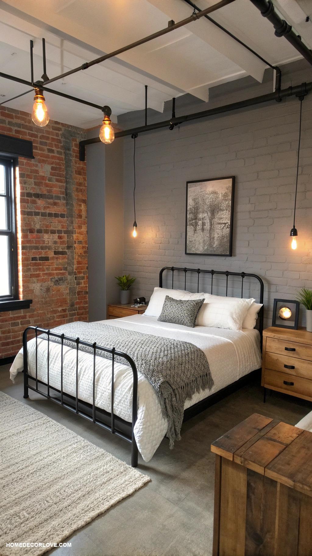 bedroom interior Modern industrial decor with metal accents