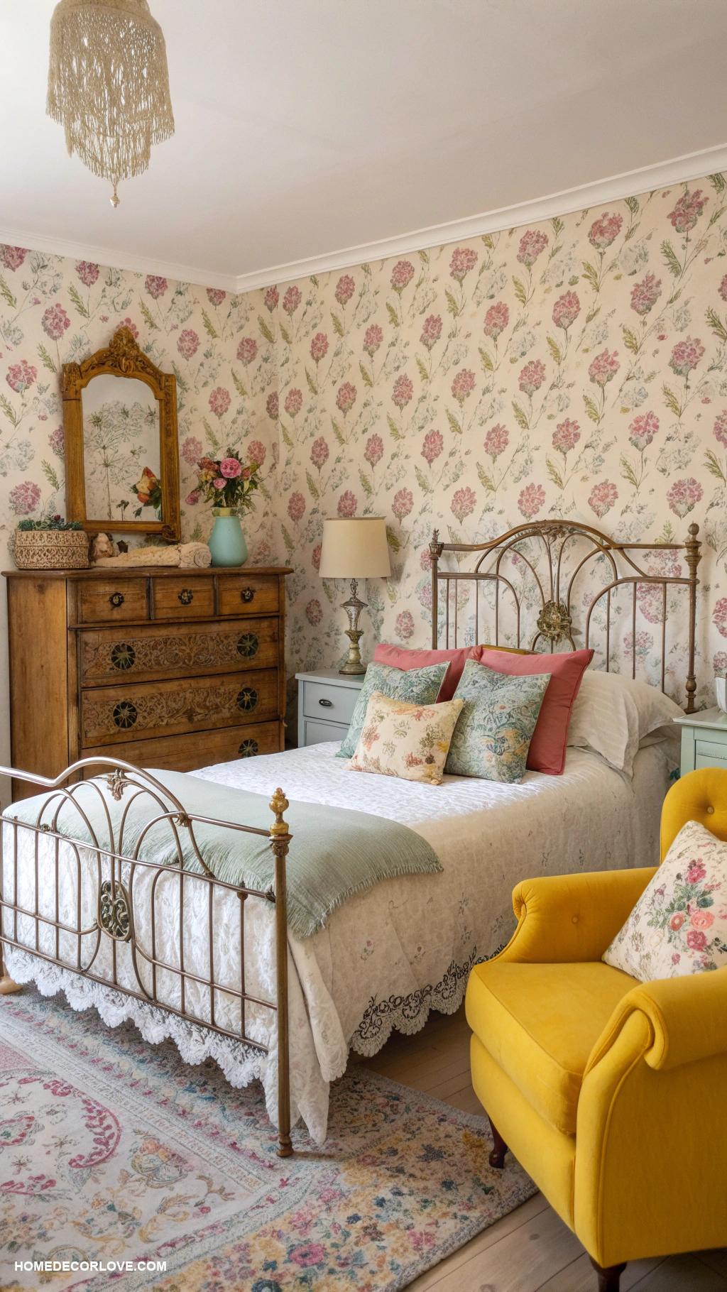 bedroom interior Vintage charm with retro furniture pieces