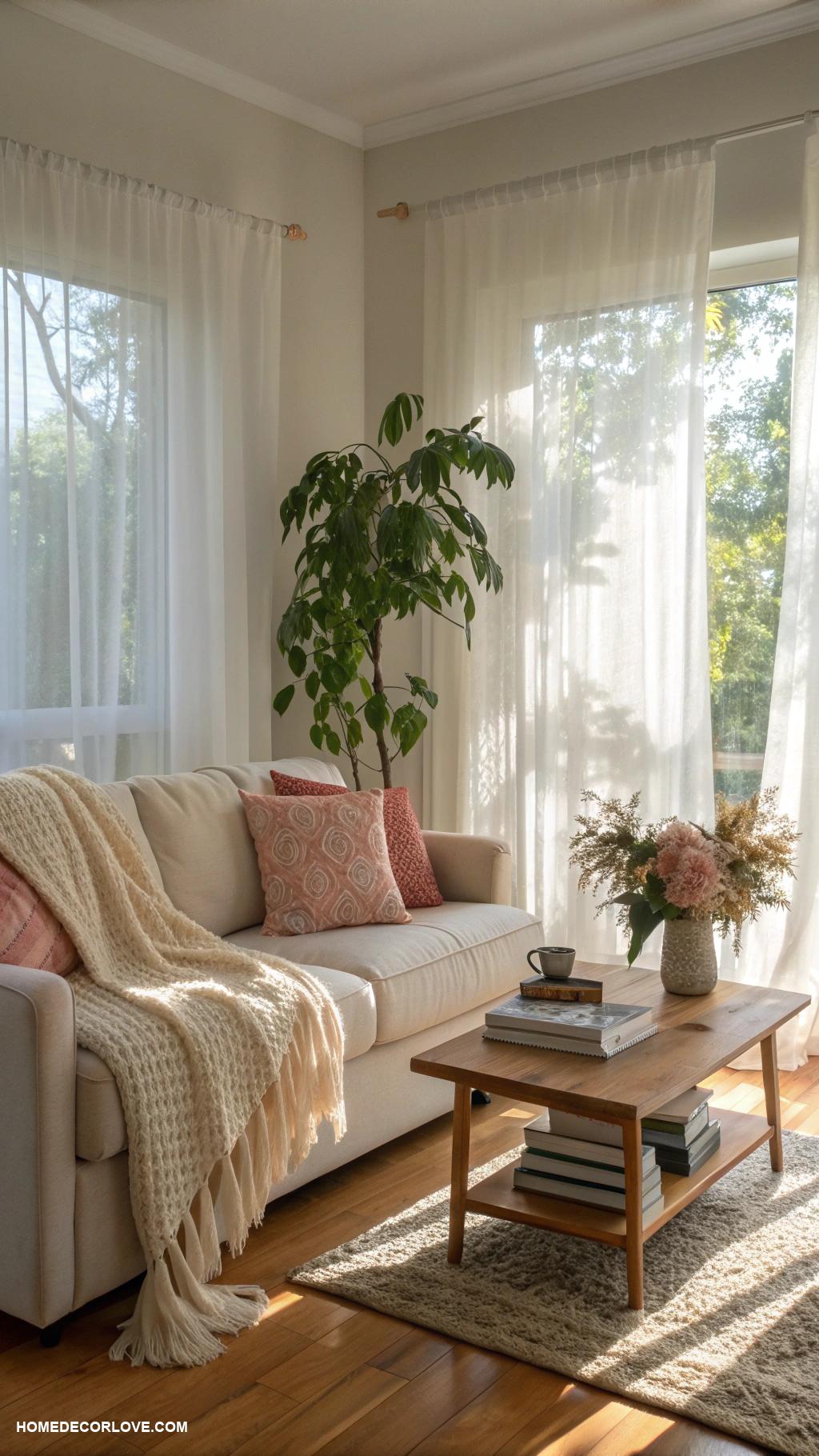 calming home decor ideas Utilize natural light through curtains