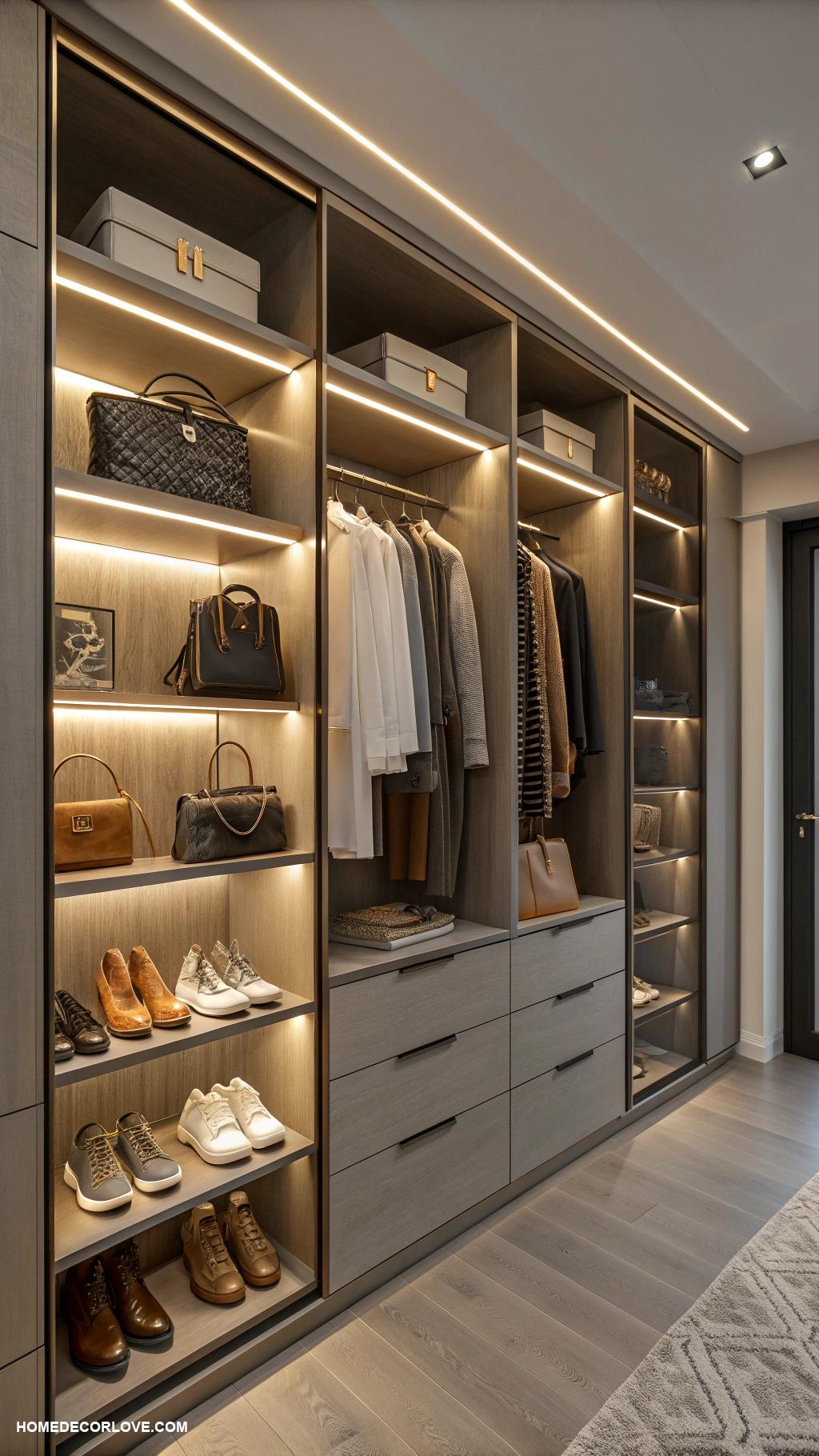 closet design ideas Install LED lighting for better visibility