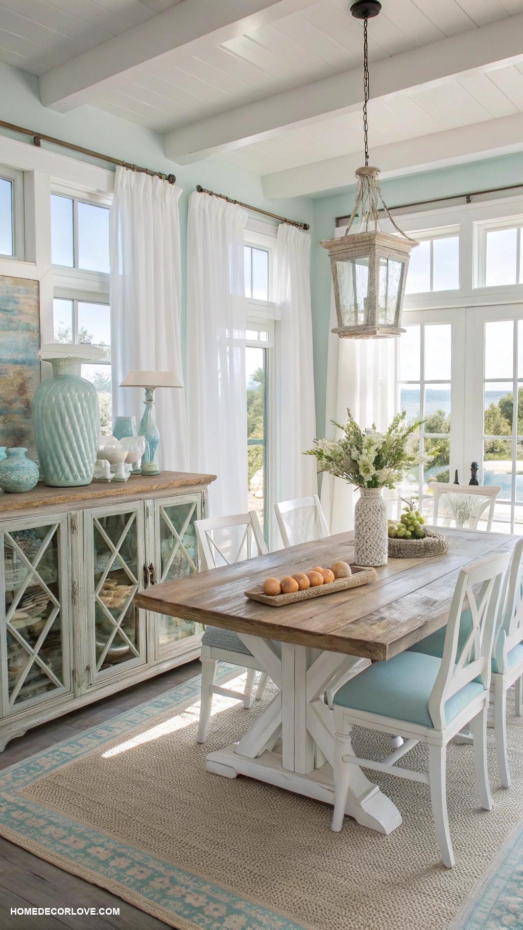 coastal dining room Light blue and white color palette