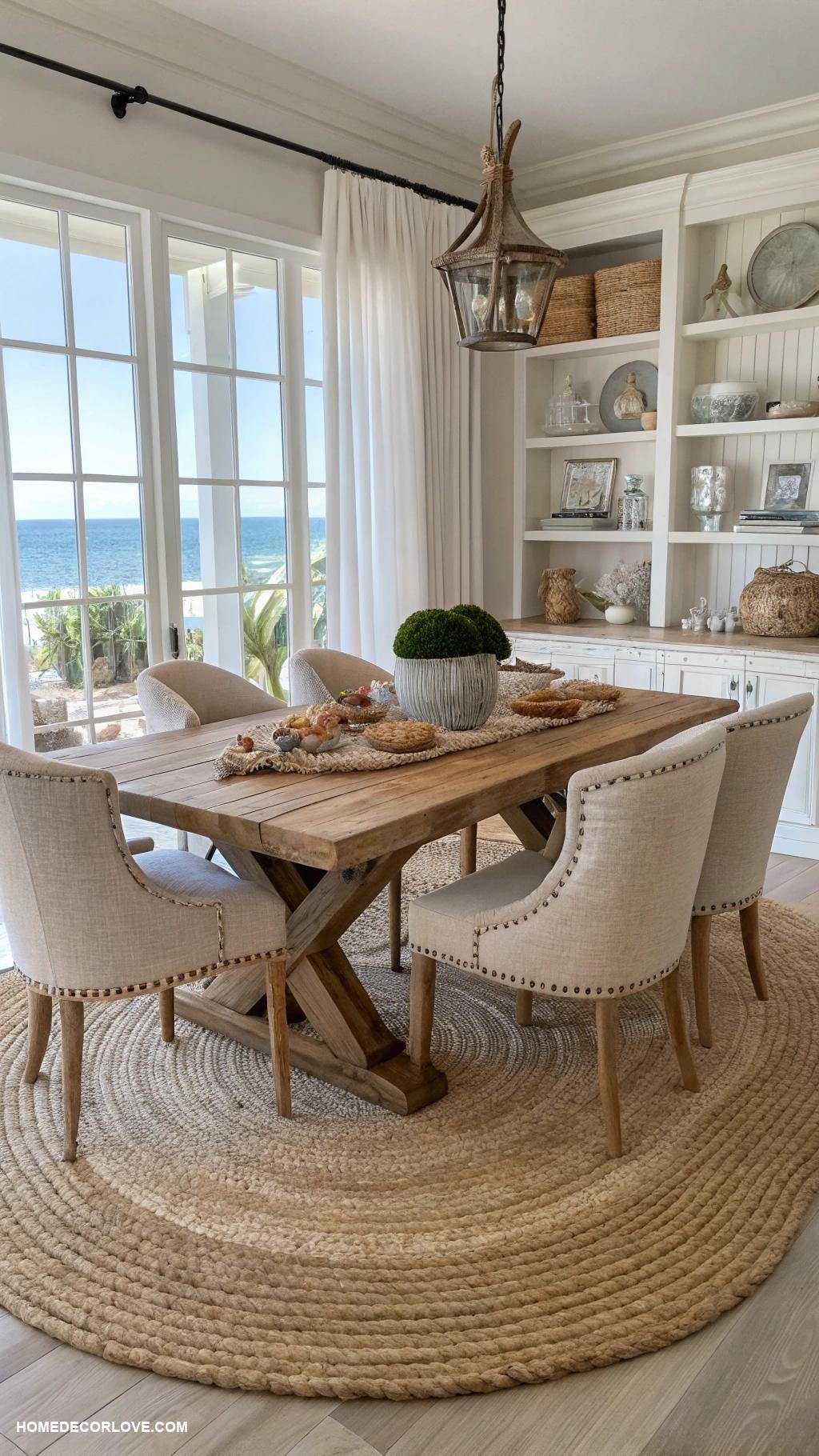 coastal dining room Natural fibers like jute and seagrass