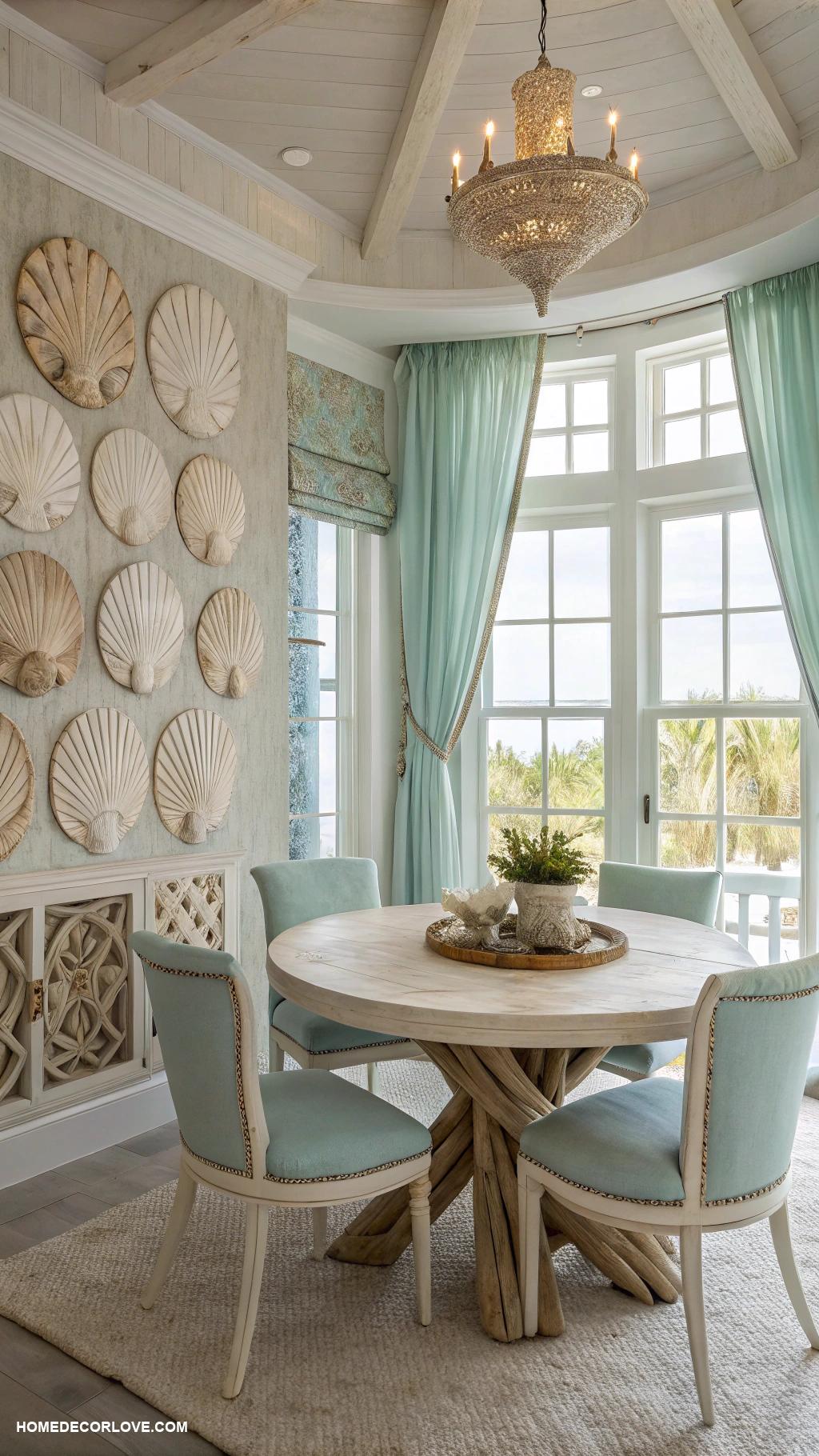 coastal dining room Seashell accents on the walls