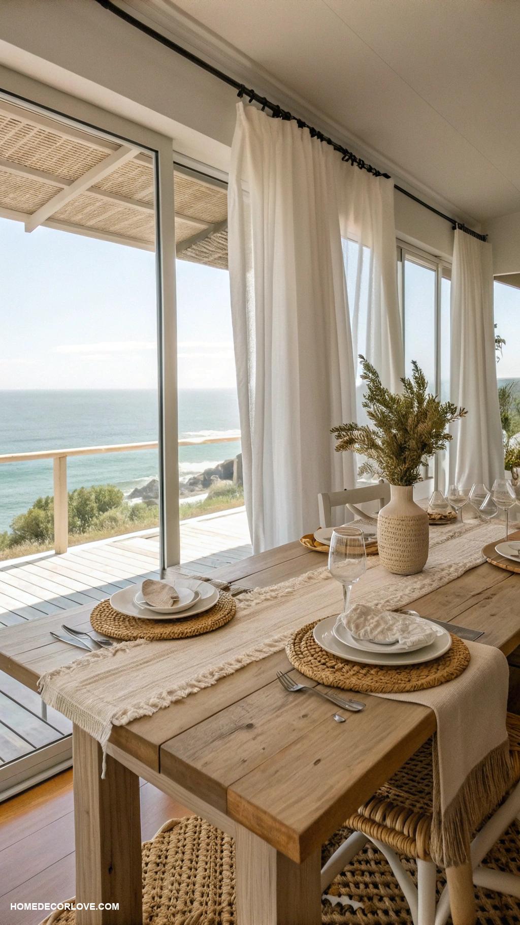 coastal dining room Textured linen table runner and napkins