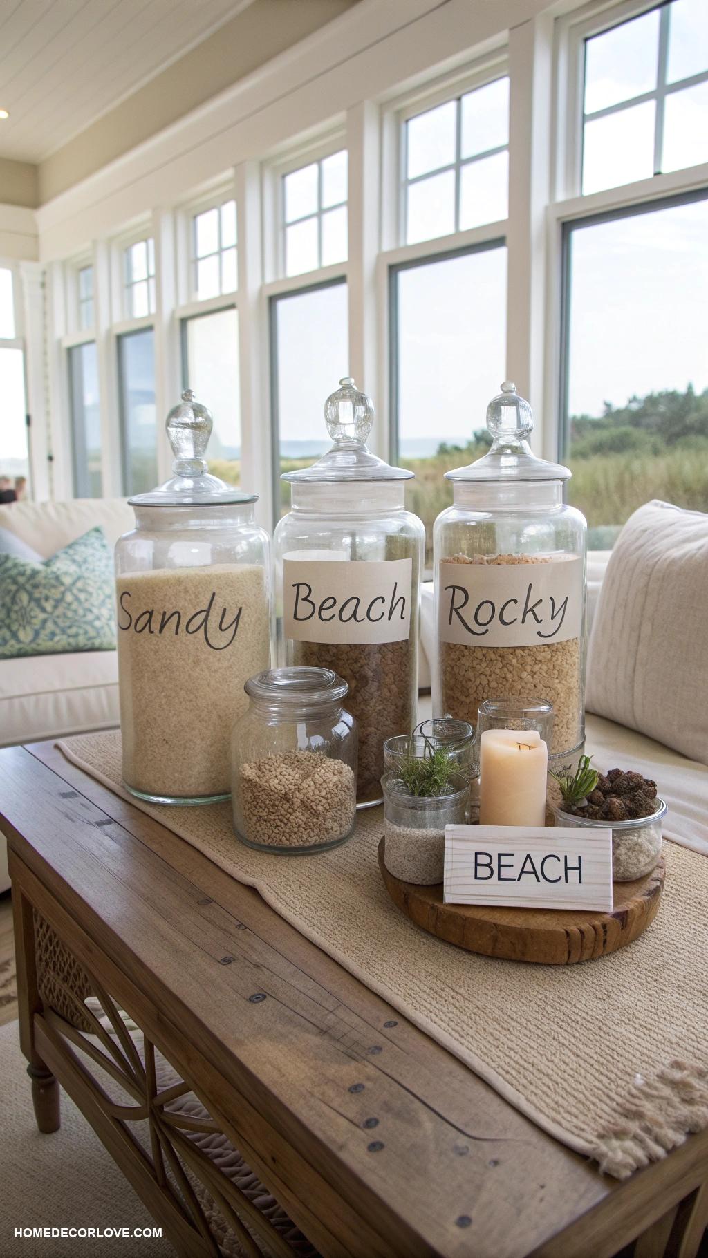 coastal home decor ideas Glass jars with sand