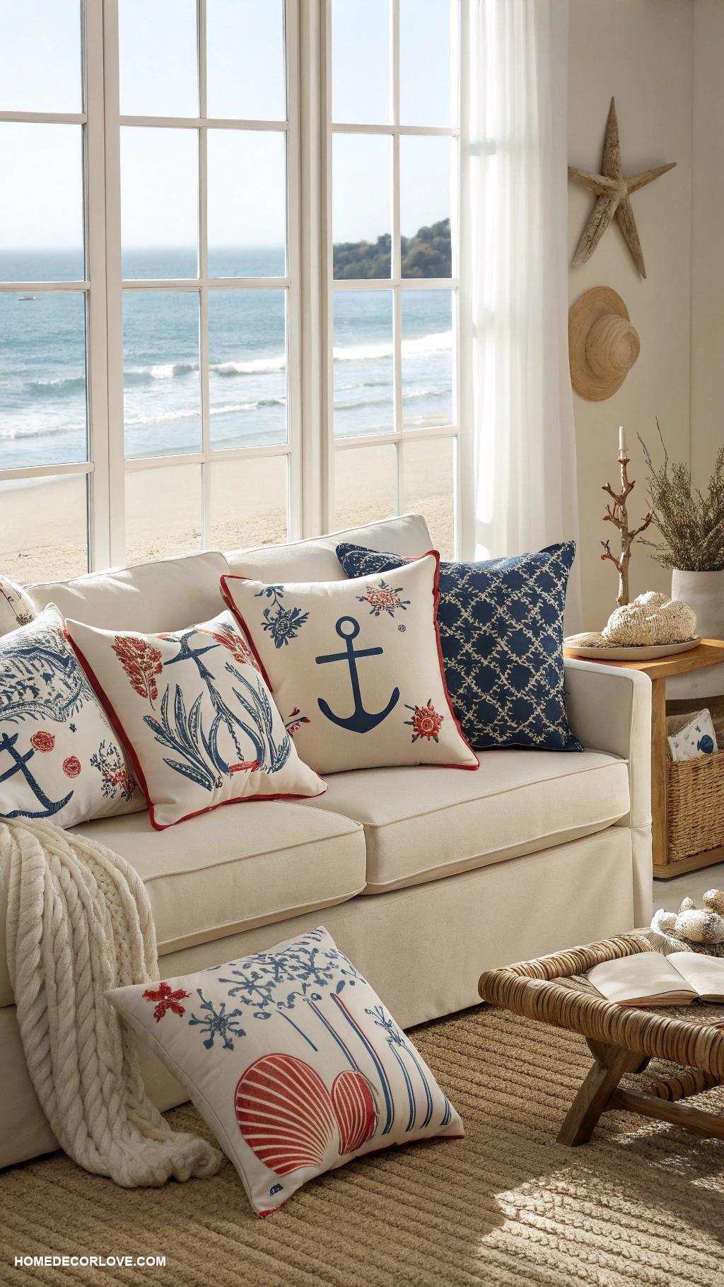 coastal home decor ideas Nautical themed throw pillows