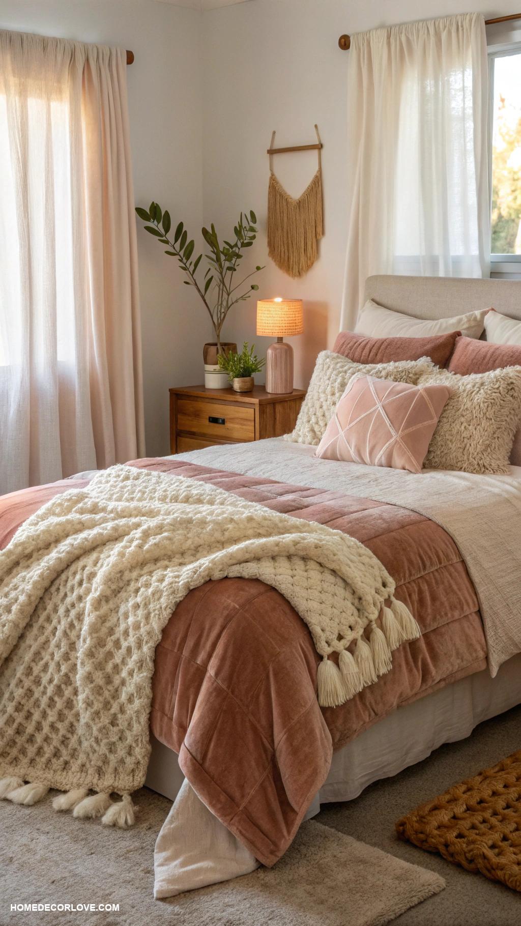 cozy bedroom ideas Layer soft textiles for warmth