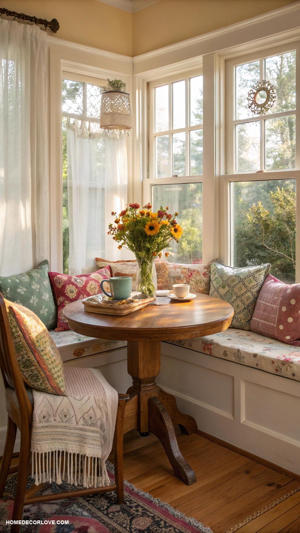 cozy breakfast nook ideas Colorful throw pillows for comfort