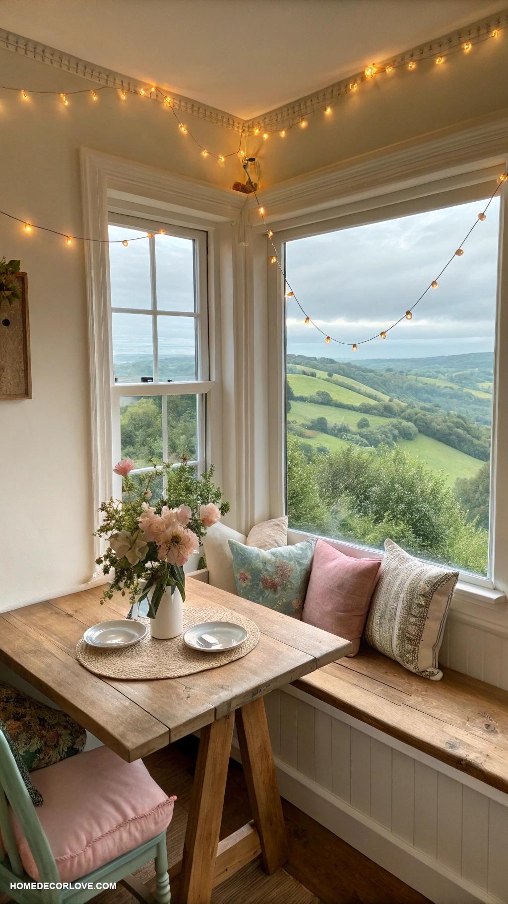 cozy breakfast nook ideas Corner window with scenic view