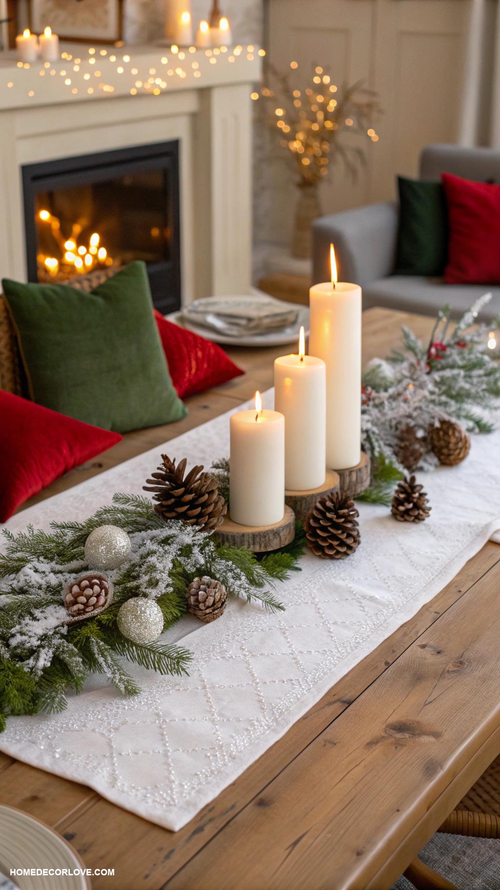 cozy christmas home decor ideas Snowy white table runner