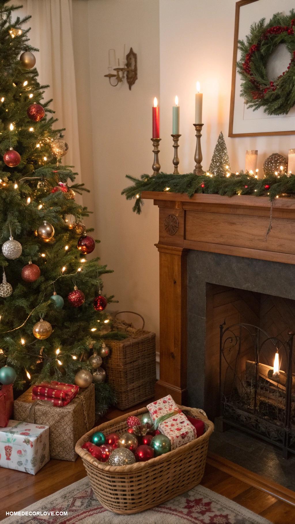 cozy christmas home decor ideas Vintage ornaments on display