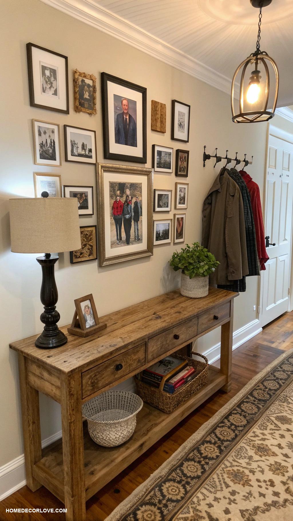 cozy entryway ideas Hang family photos for personalization