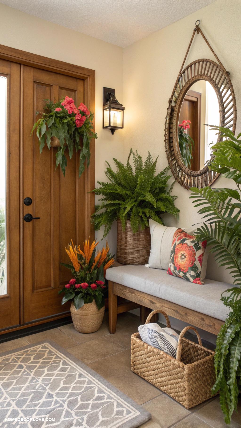cozy entryway ideas Place potted plants for freshness