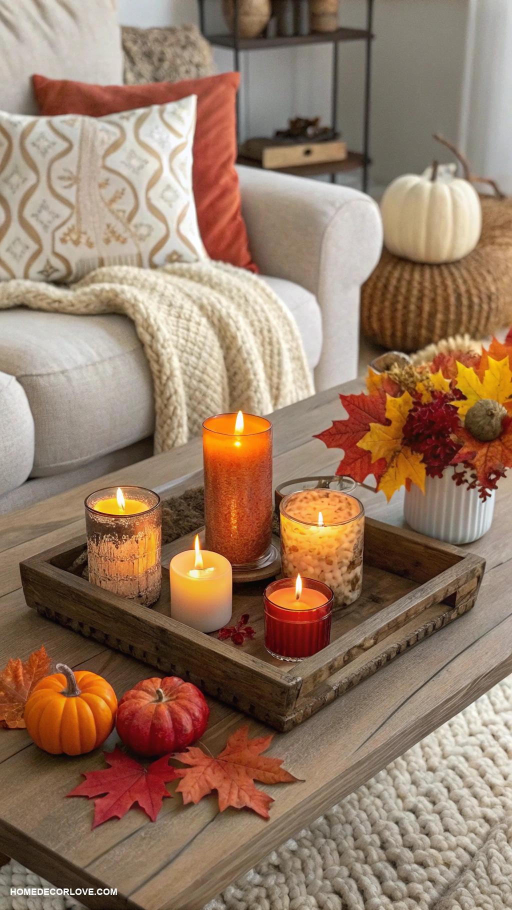 cozy fall home decor ideas Candles with autumn scents throughout
