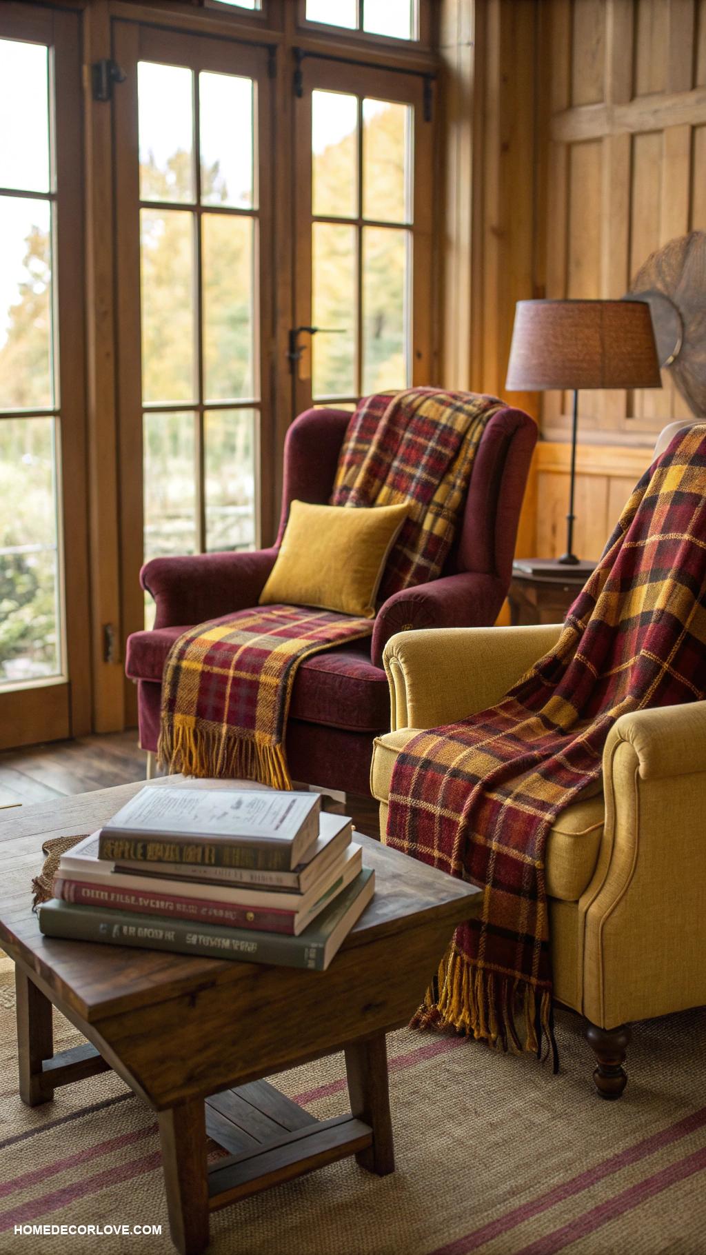 cozy fall home decor ideas Cozy plaid blankets in armchairs