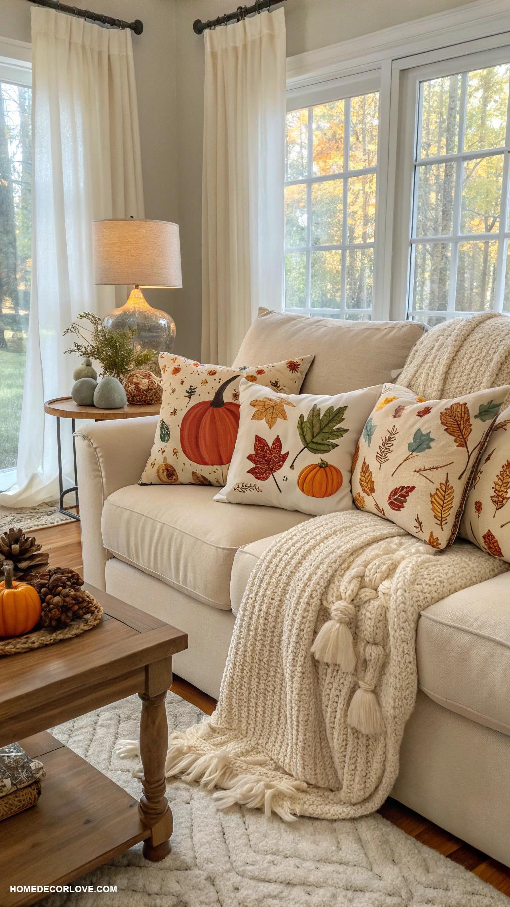 cozy fall home decor ideas Seasonal pillows with fun prints
