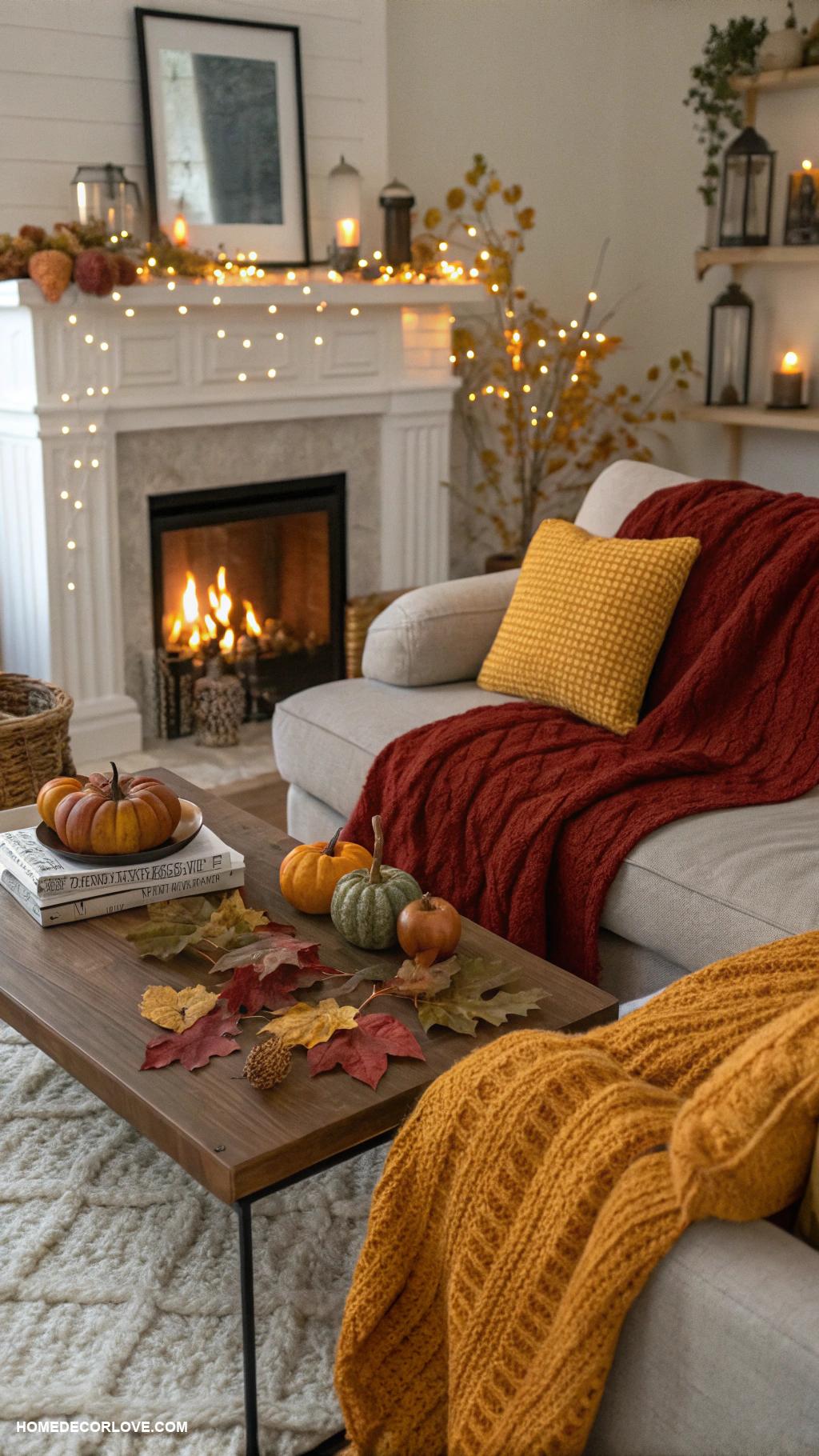 cozy fall home decor ideas Warm knitted throws on sofas