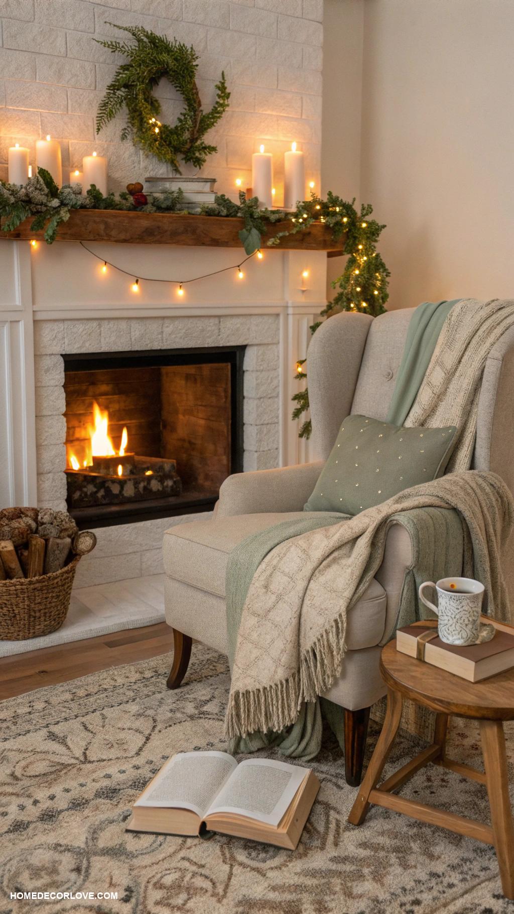 cozy nooks at home Fireplace corner with warm blankets