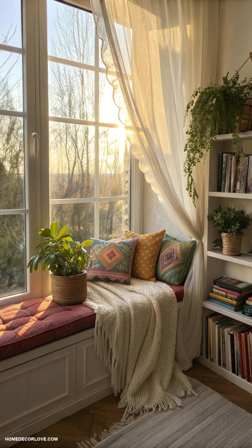 cozy nooks at home Window seat with soft cushions