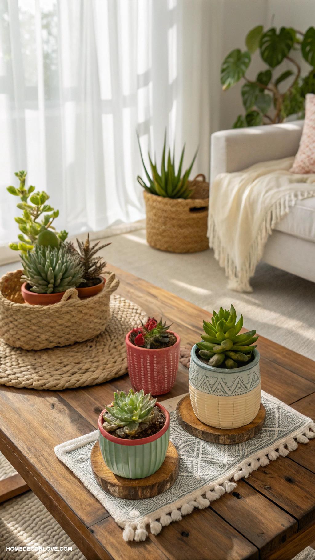 cute cottage home decor ideas Succulent plants in small pots