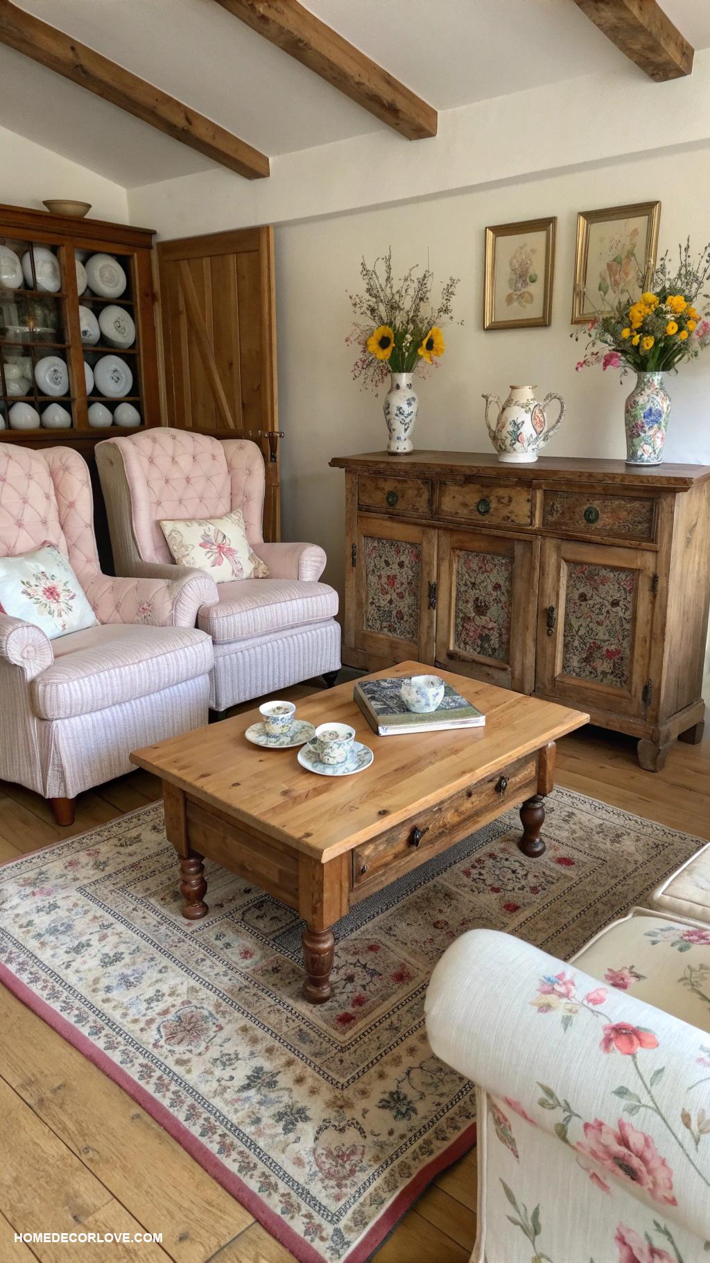 cute cottage home decor ideas Vintage wood furniture accents