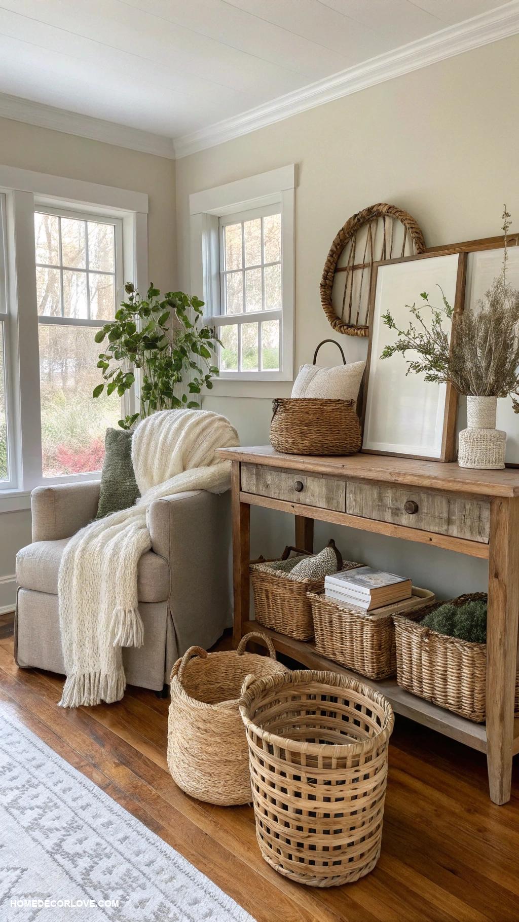 cute cottage home decor ideas Woven wicker baskets for storage