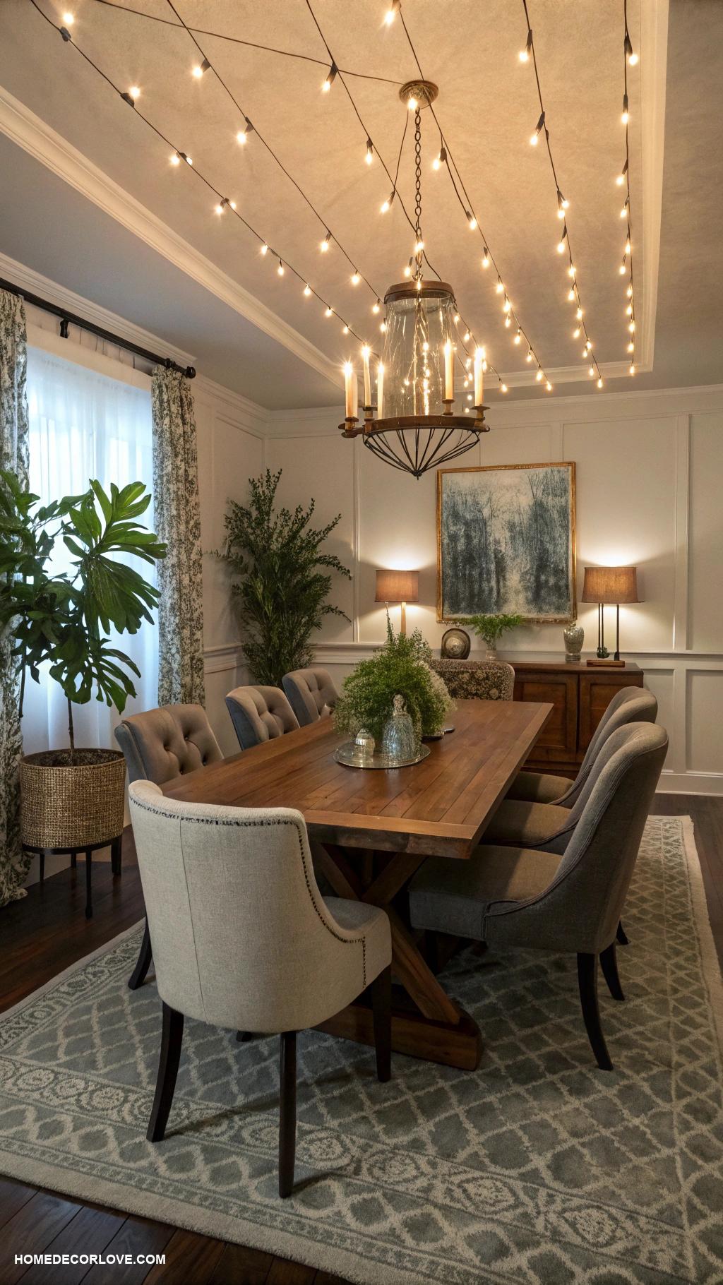 dining room decor Employ ambient lighting for cozy atmosphere