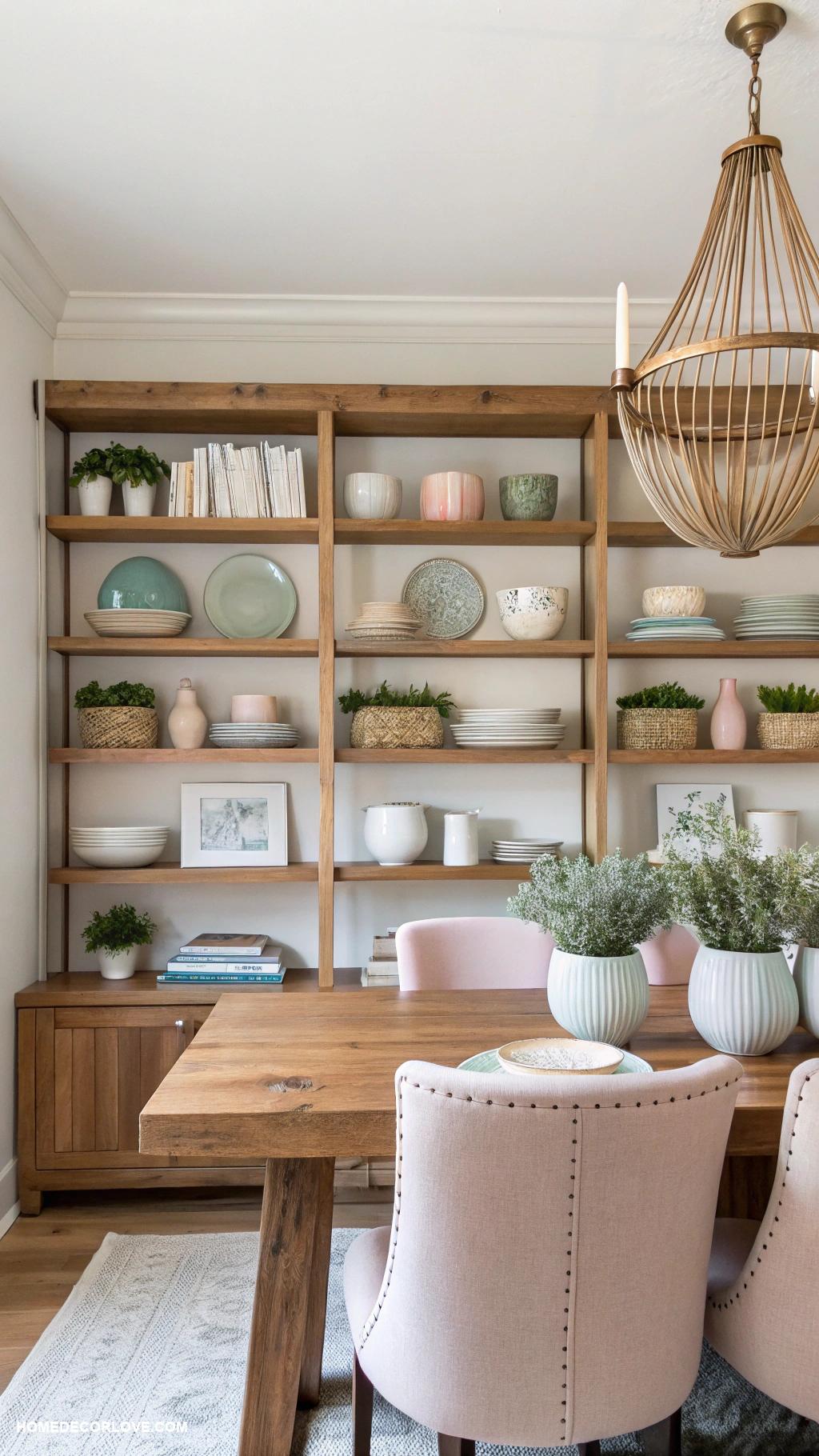 dining room decor Install open shelving for display items