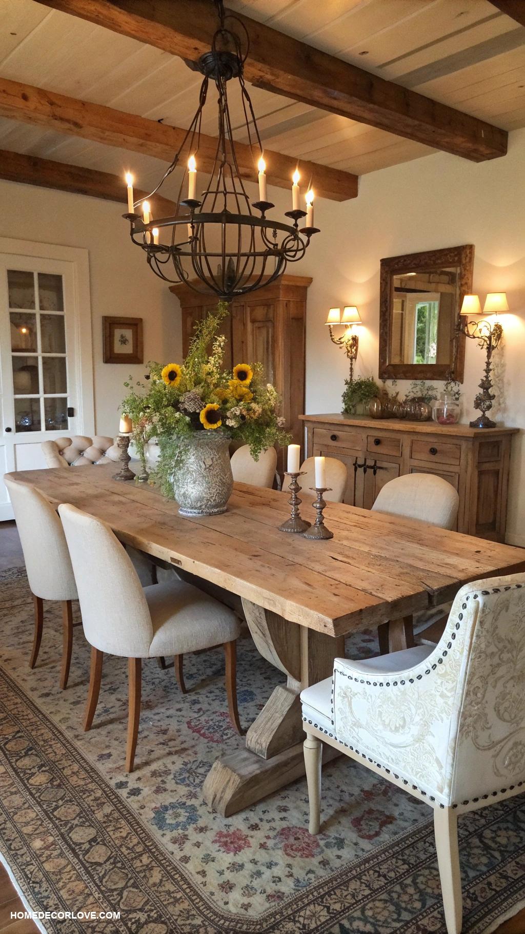 dining room decor Opt for a rustic wooden dining table