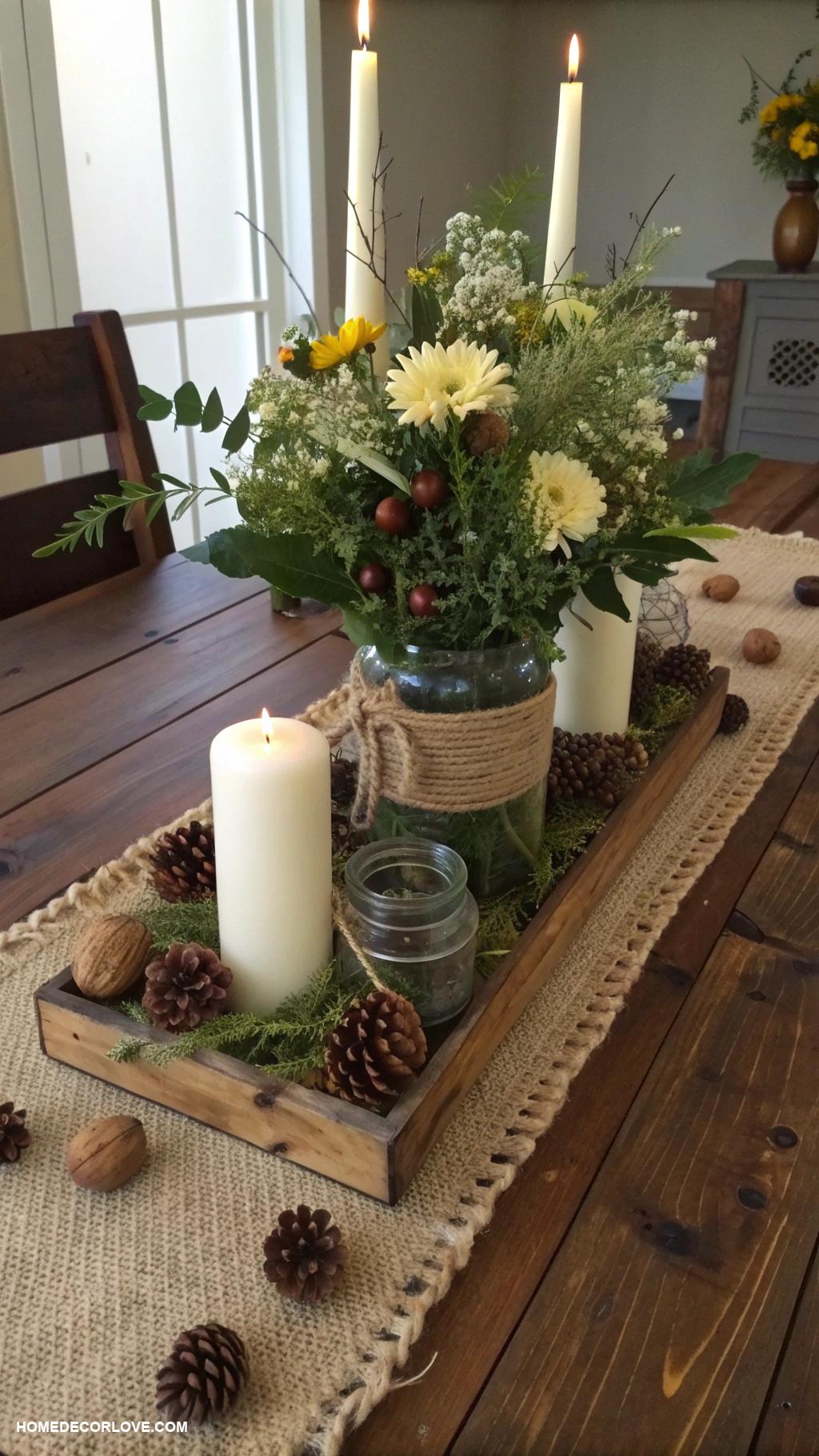 dream house decor Rustic wooden dining table centerpiece