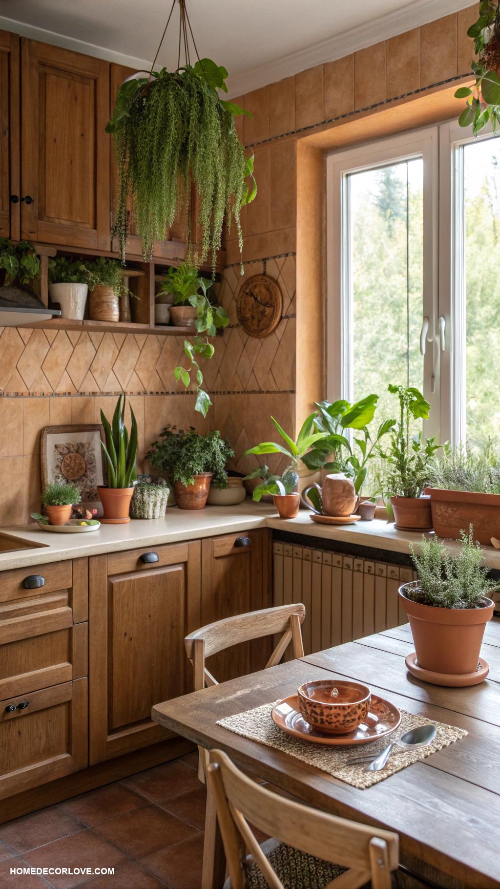 earthy kitchen Add indoor plants for fresh air and aesthetics