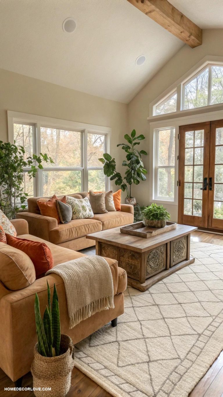 earthy living room Earthy color palette for a serene atmosphere
