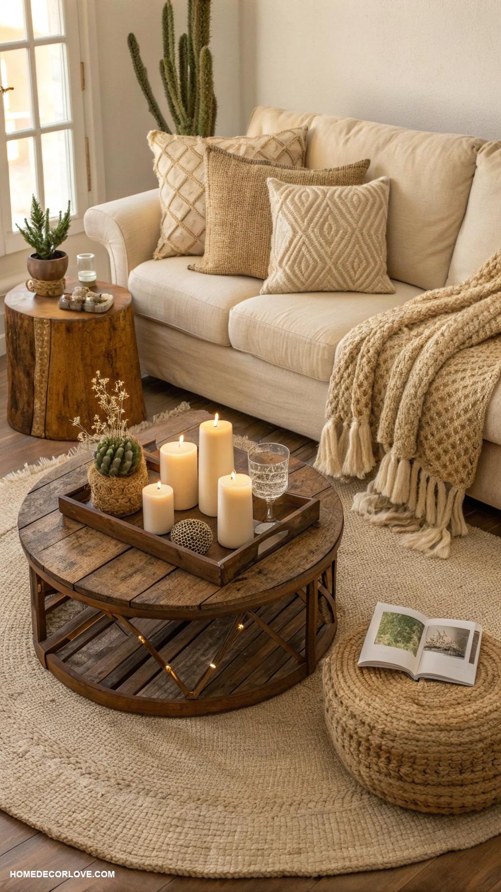 earthy living room Jute accents for texture and warmth