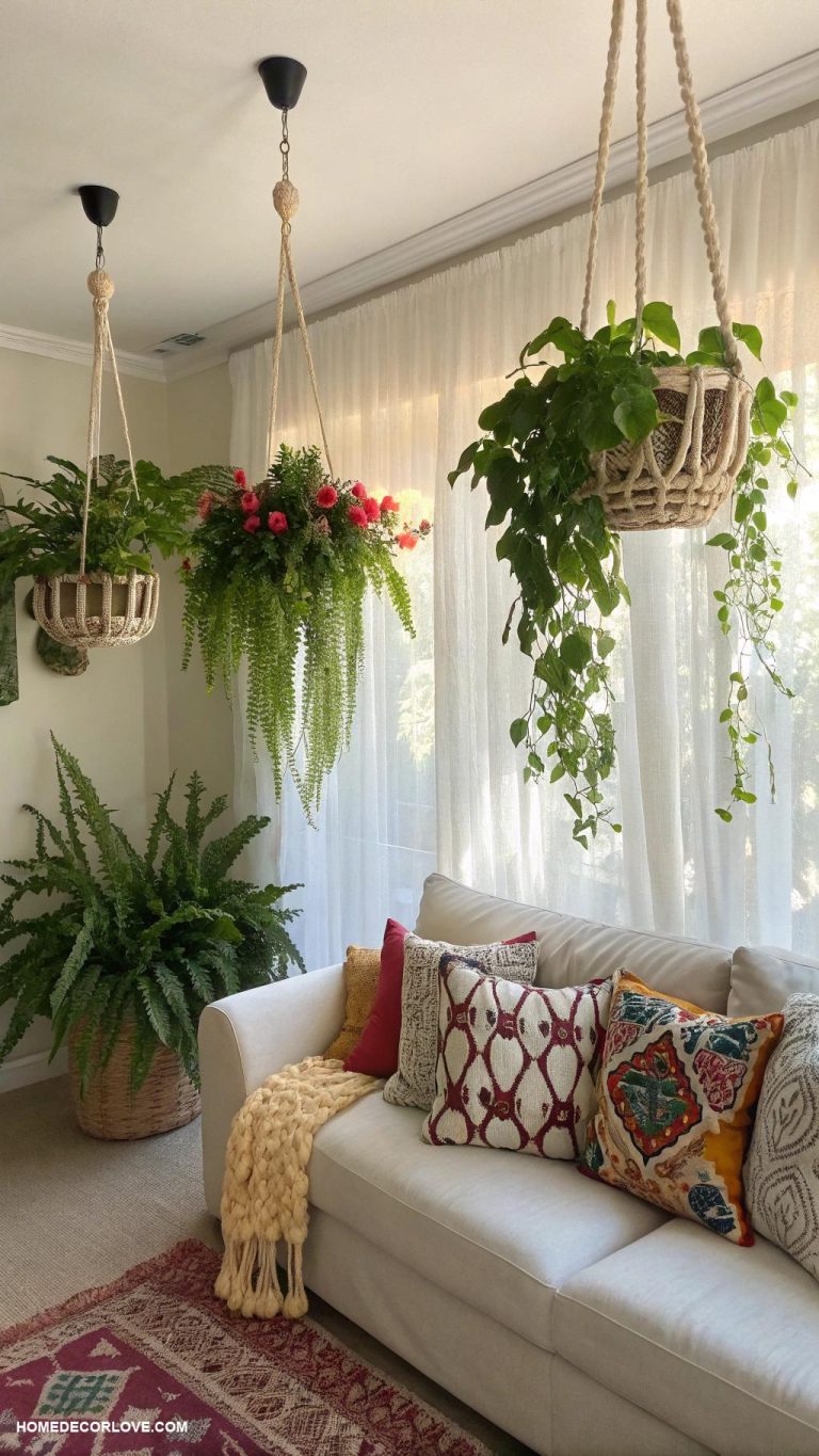 easy boho decor ideas Hanging plants for a lively atmosphere