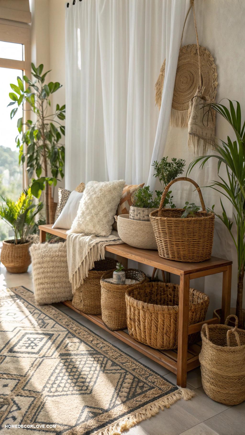 easy boho decor ideas Woven baskets for stylish storage