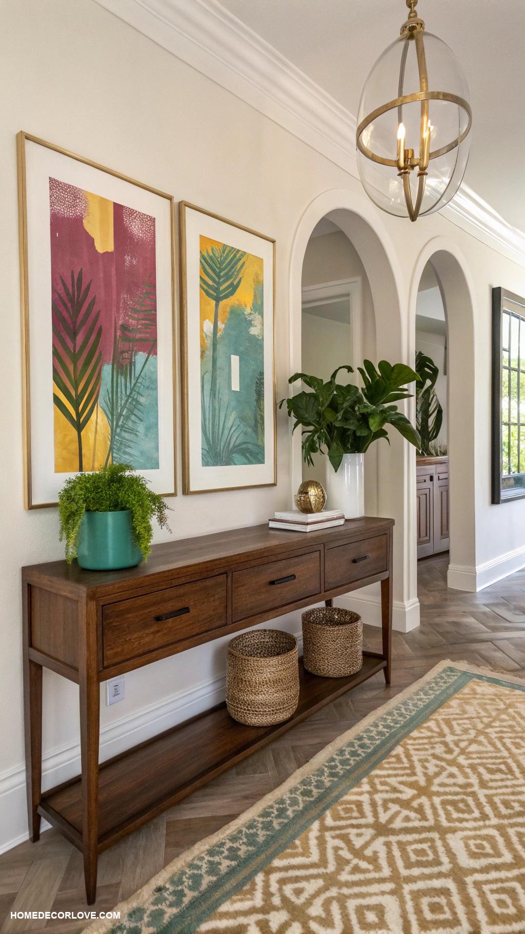 entryway decor ideas Incorporate vibrant wall art