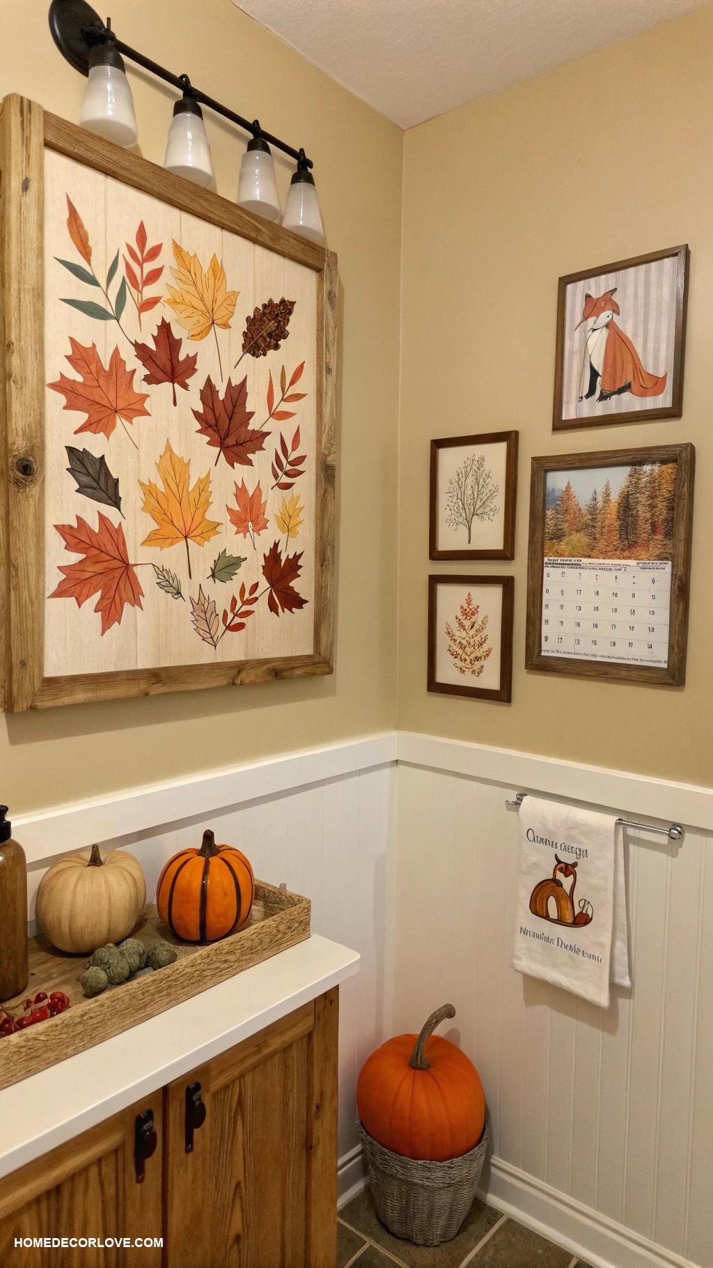 fall bathroom decor Hang fall themed wall art