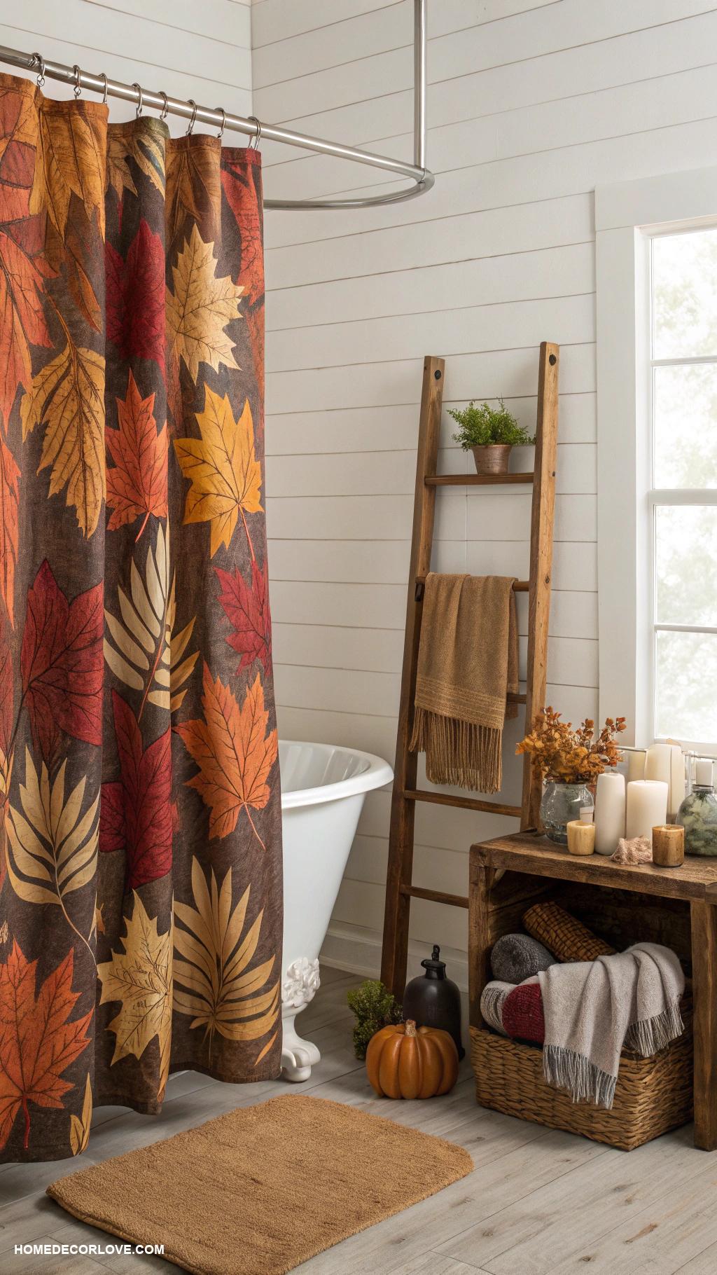 fall bathroom decor Leaf patterned shower curtain for seasonal flair