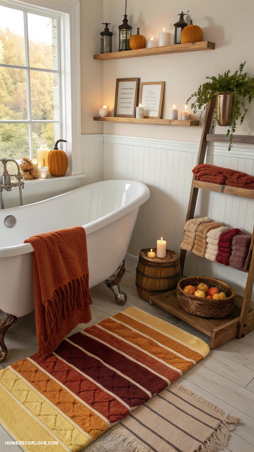 fall bathroom decor Soft bath mats in warm tones