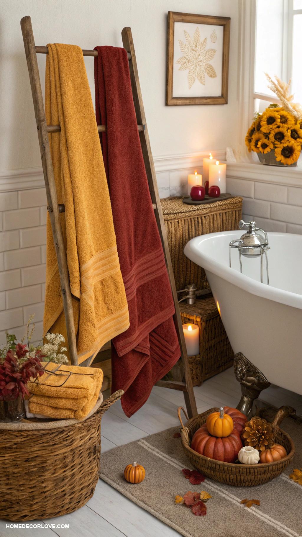fall bathroom decor Warm colored towels for cozy vibes