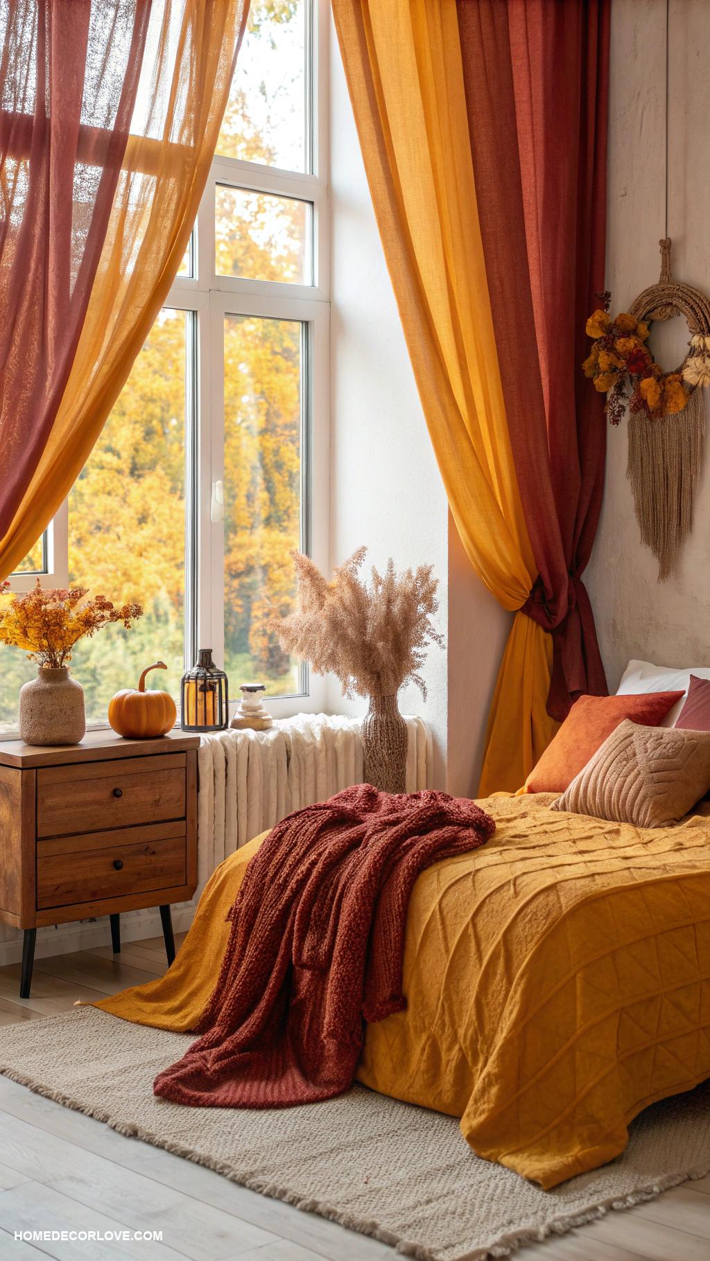 fall bedroom decor Autumn colored curtains