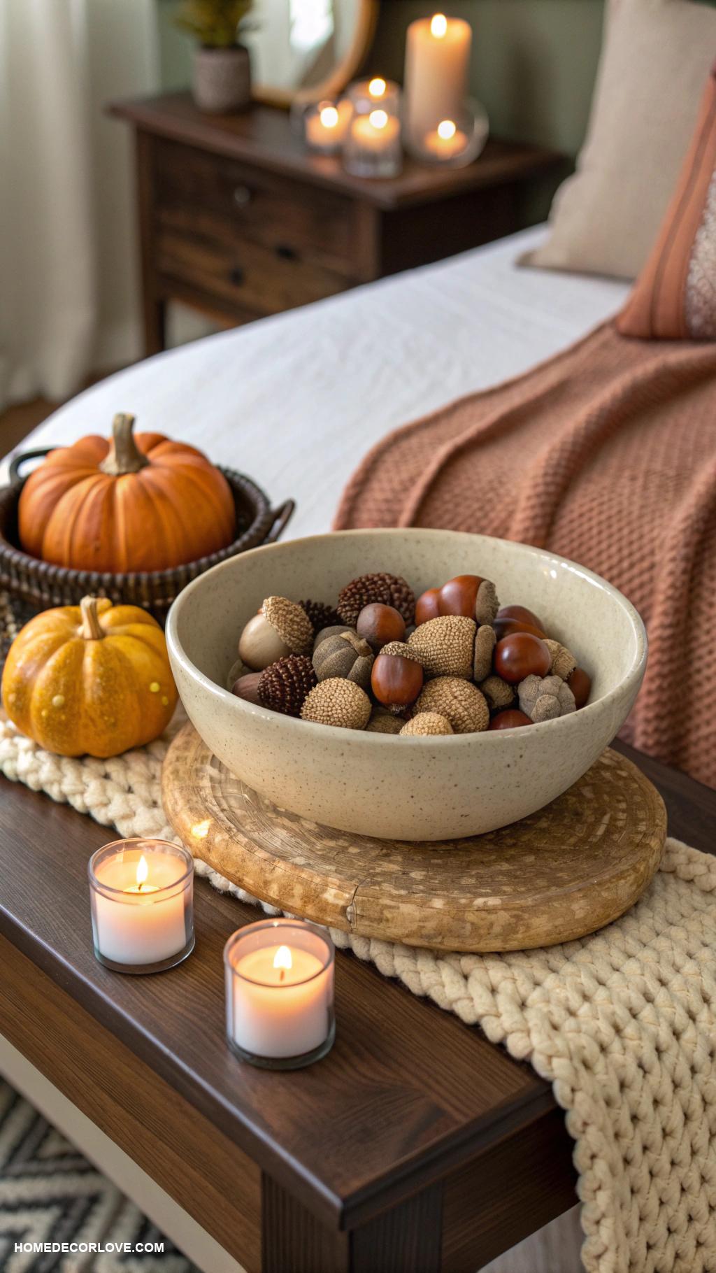 fall bedroom decor Decorative acorns in bowls