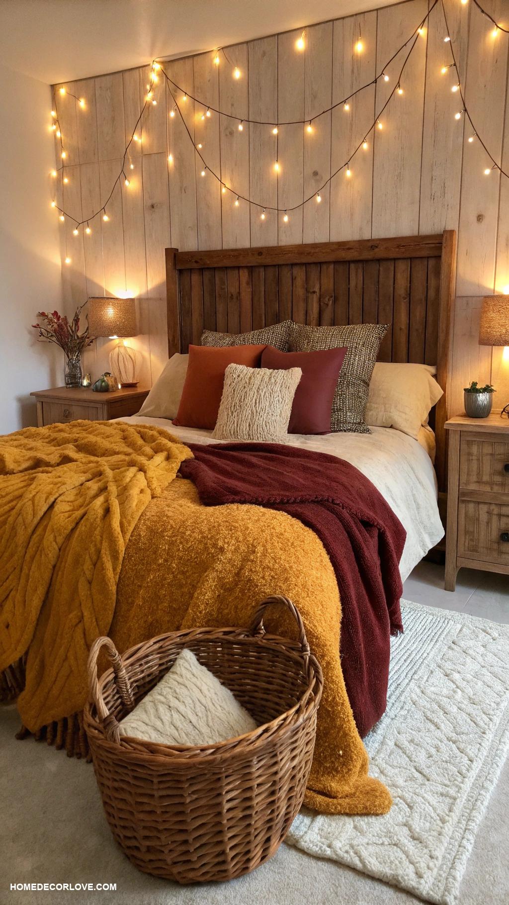fall bedroom decor Warm fairy lights for ambiance